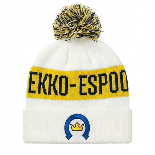 Kiekko-Espoo Valkoinen Tupsupipo Tekstillä